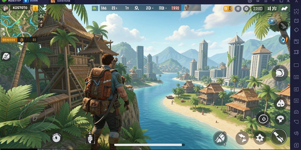 Tampilan gameplay KOSTOTO yang menakjubkan di dunia terbuka.