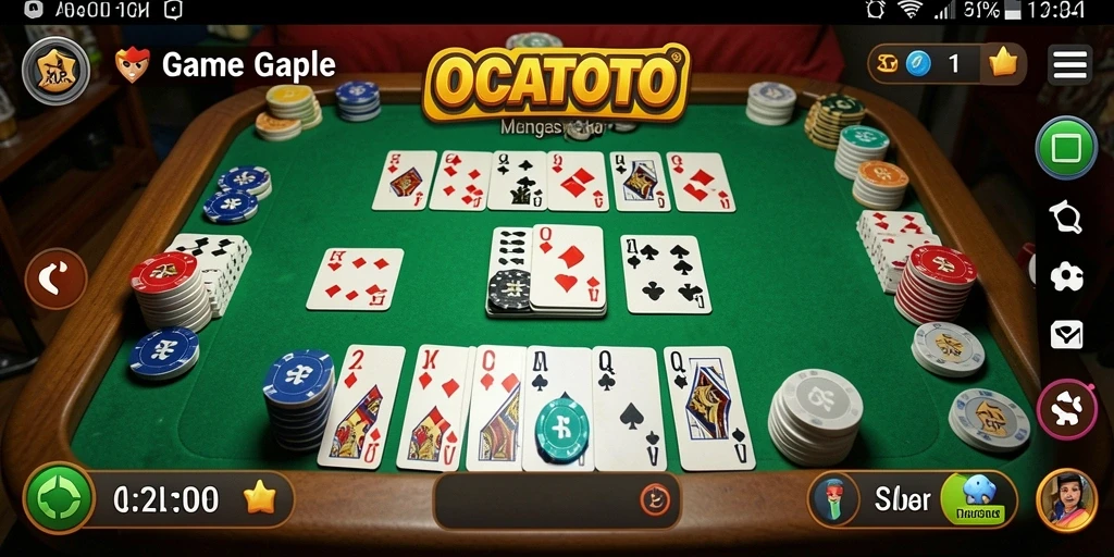 Screenshot utama gameplay Gaple di OCATOTO yang penuh aksi.