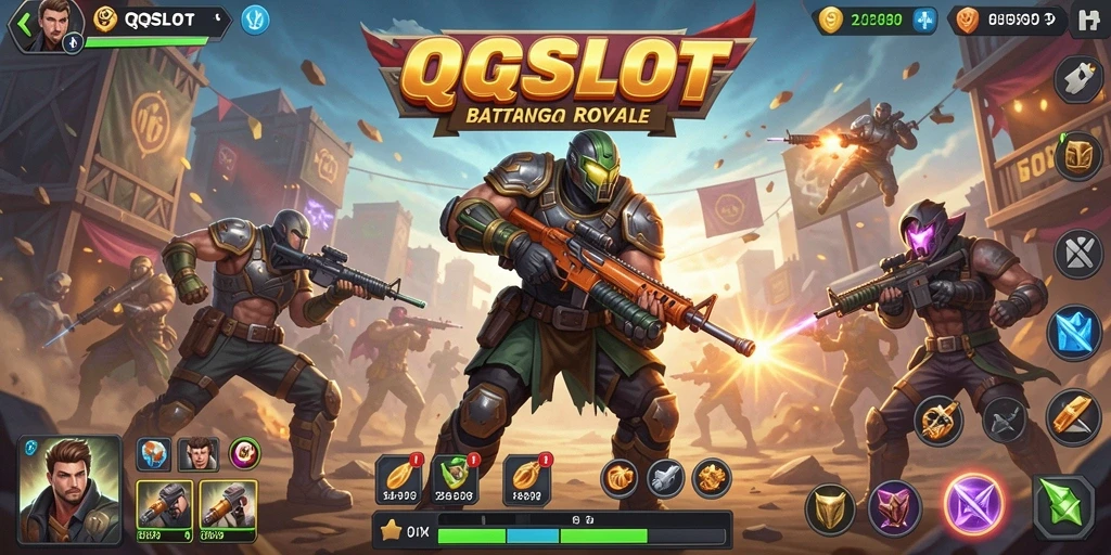 Screenshot gameplay QQSLOT menampilkan aksi Battle Royale yang mendebarkan.