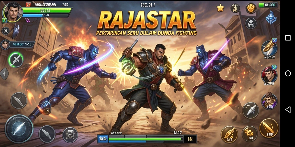 Screenshot gameplay RAJASTAR menampilkan pertarungan yang intens dan grafis luar biasa.